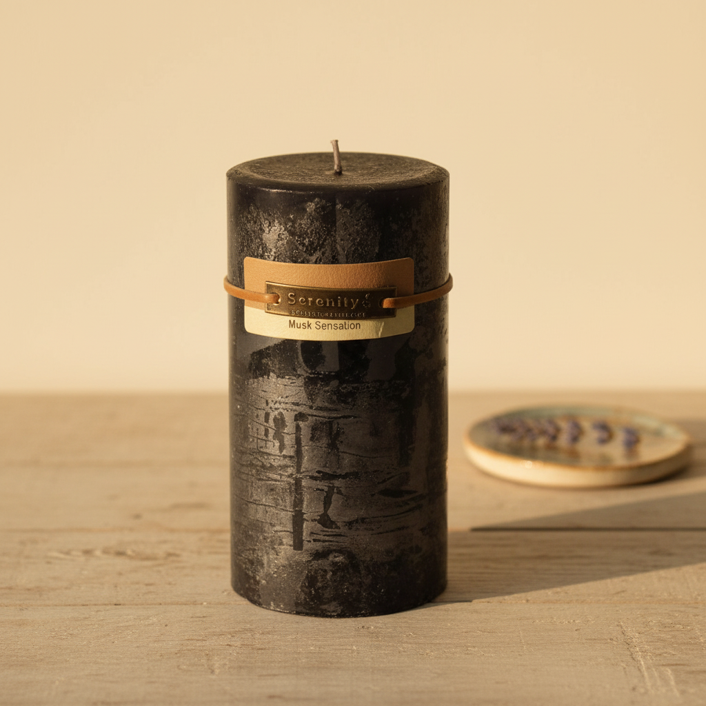 Musk 6 Inch Pillar Candle with simple homely background
