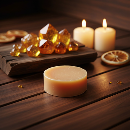 Amber Lights Soap - solid opaque bar with crystals and candles