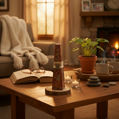 Chocolate Pillar Candle in homely setting