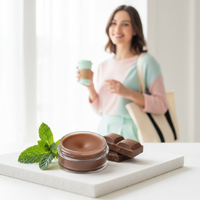 Chocolate & Spearmint Lip Gloss with woman on the go