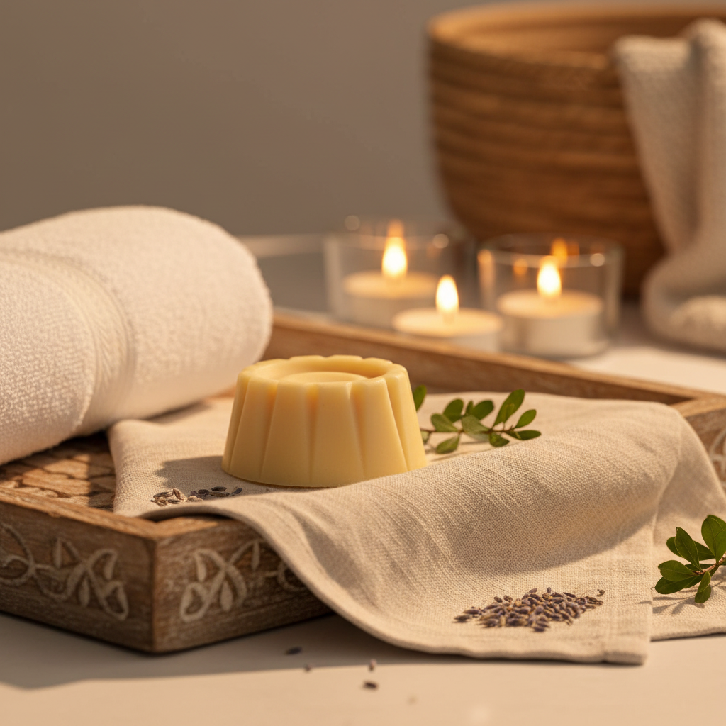 Lavender & Sandalwood Massage Bar in homely setting