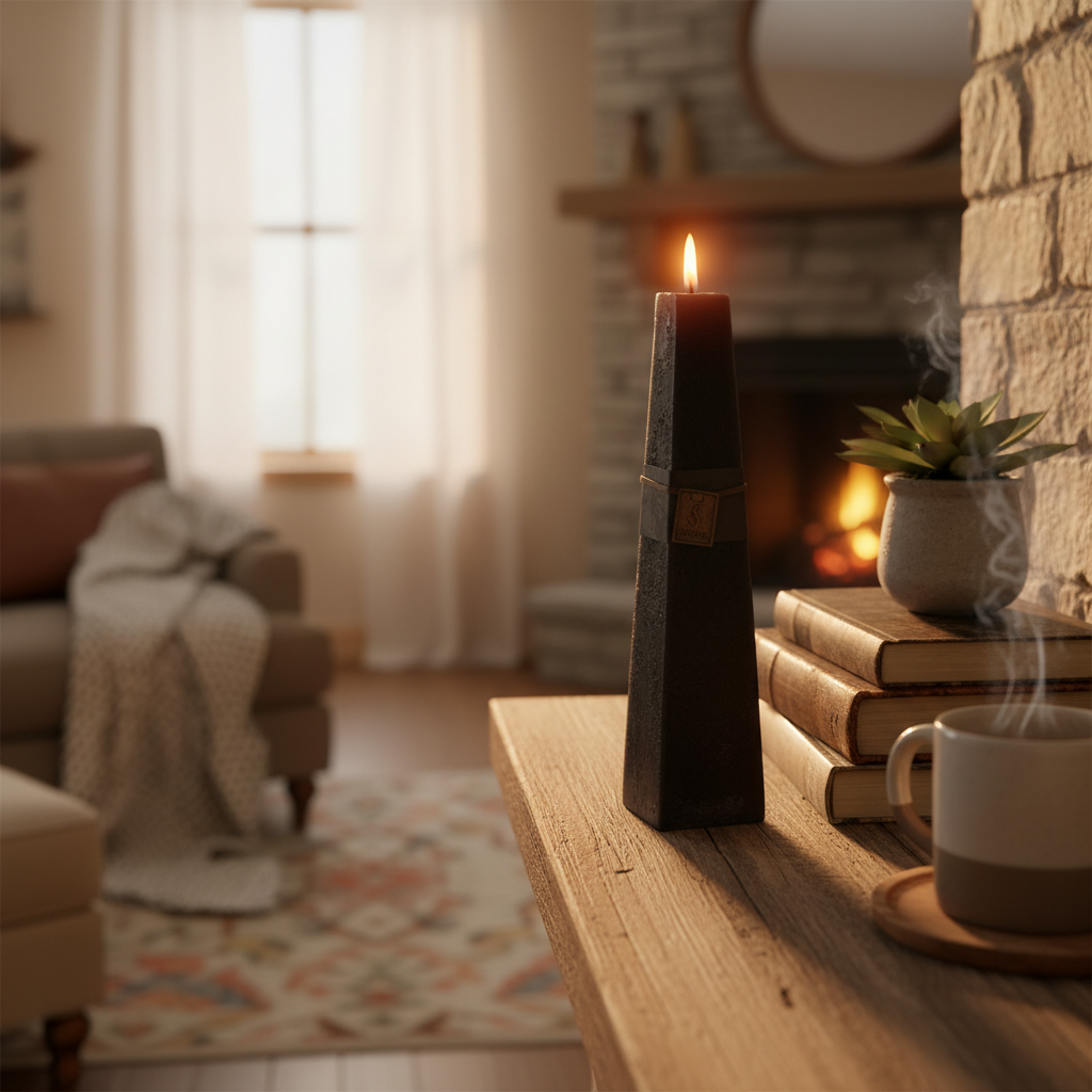 Musk Pillar Candle - full height in homely setting