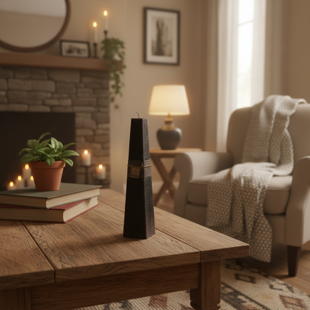 Musk Pillar Candle in homely setting