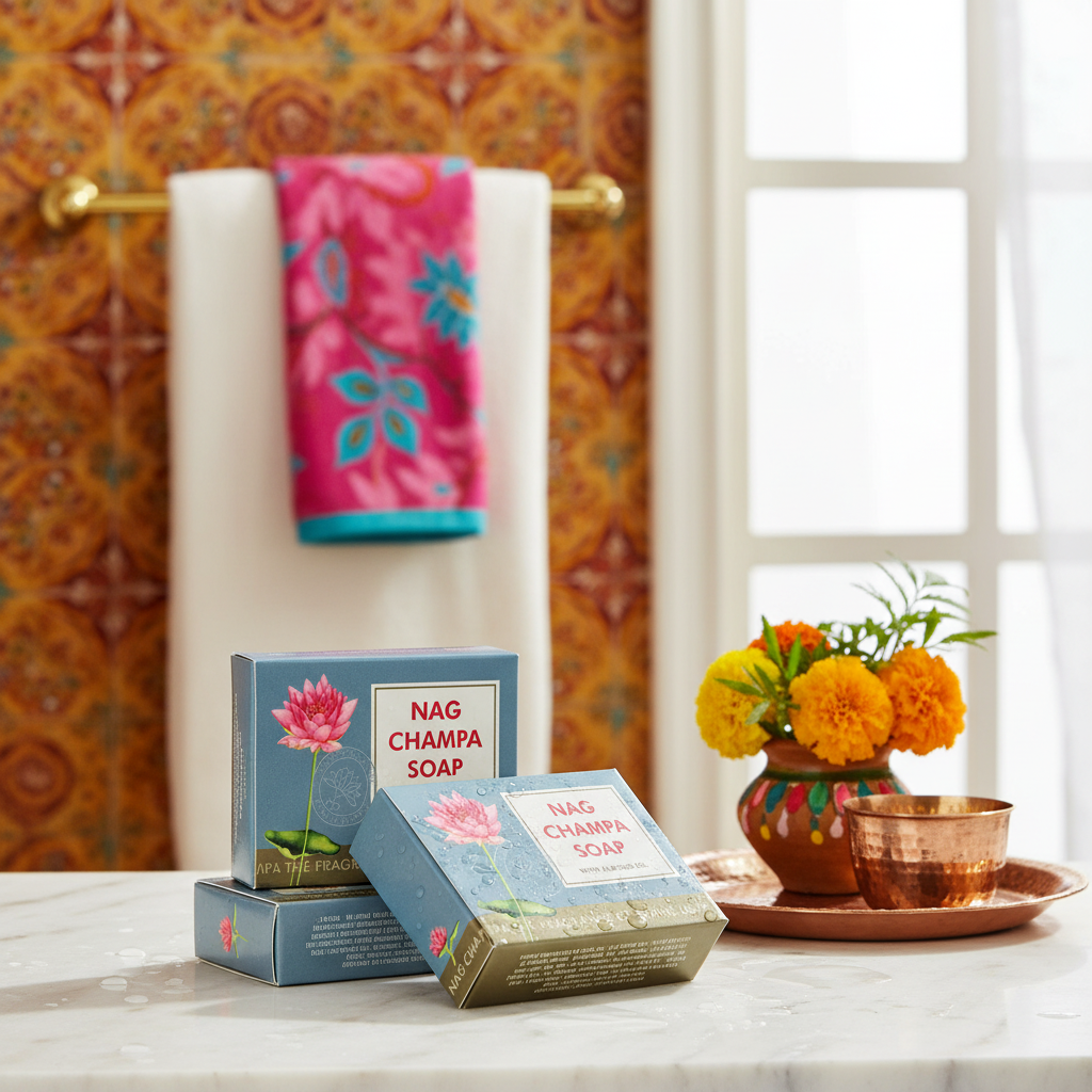 Nag Champa soap in Indian-inspired bathroom