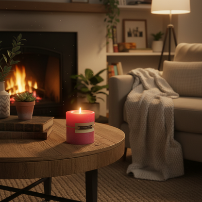 Rose 3 Inch Pillar Candle in homely setting