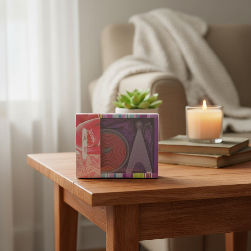 Rose Incense Coil Kit in homely setting