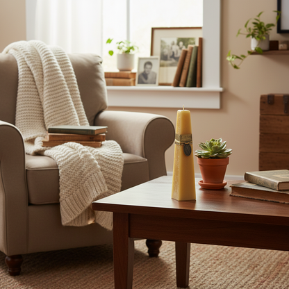 Sandalwood Pillar Candle in homely setting