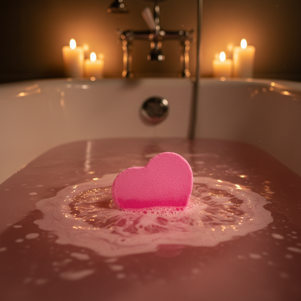 Sensuale Heart Bath Bomb fizzing at night - proportionate size