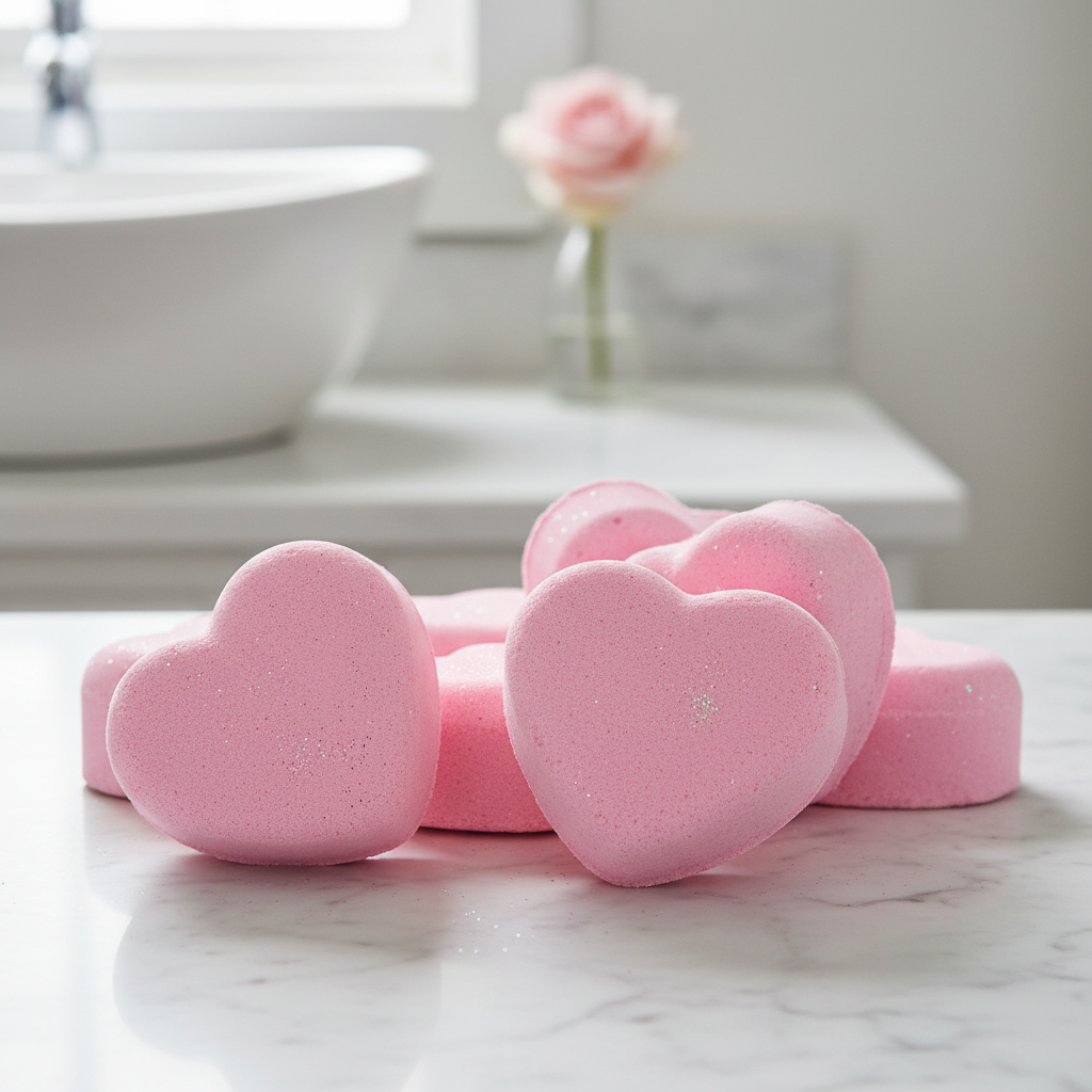 Sensuale Heart Bath Bombs on benchtop