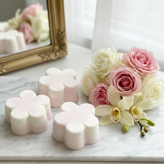 Van der Rose Bath Bombs with roses and vanilla flowers