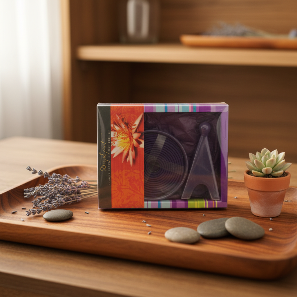 Vanilla Incense Coil Kit on wood