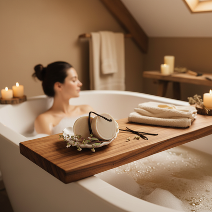 Vanilla Soap with wood-toned bath scene